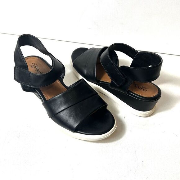 Sofft EuroSoft Sandal Womens 7M Comfort Casual Wedge Black Faux Leather Open Toe - Picture 5 of 12